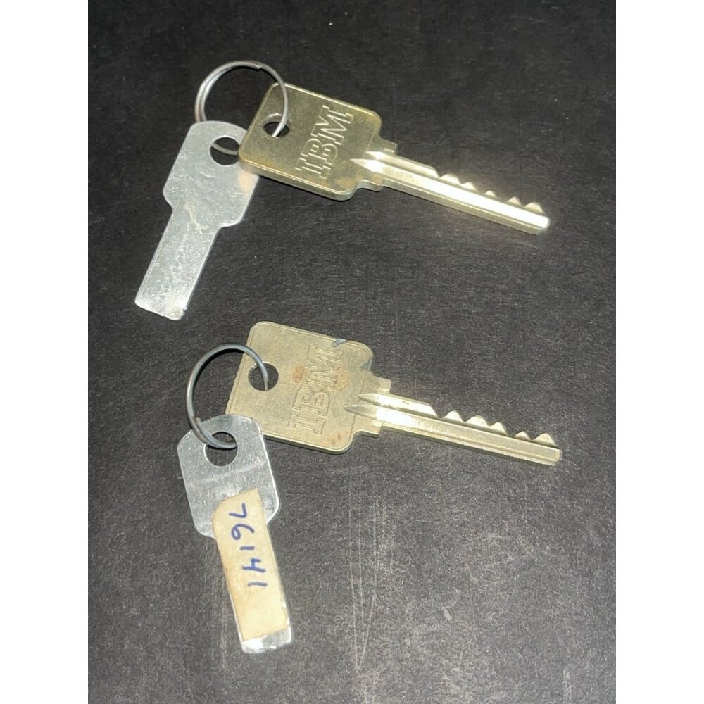 Vtg 1990s 2 IBM Keys w/ Record Number & Destroy Tag Set of Two Brass Aluminum